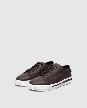 Stefano Ricci Brown leather sneakers with textured logo UV23G6432VD