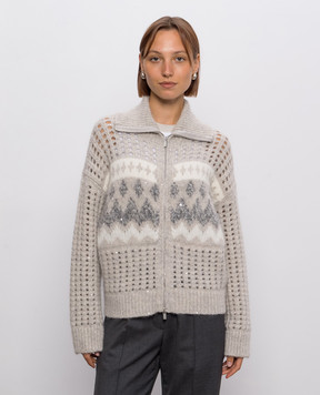 Peserico Beige wool cardigan with pattern A99883F03H9100