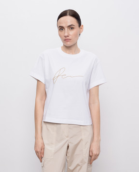 Peserico White T-shirt with embroidery and monil chain S06659J0Q600070