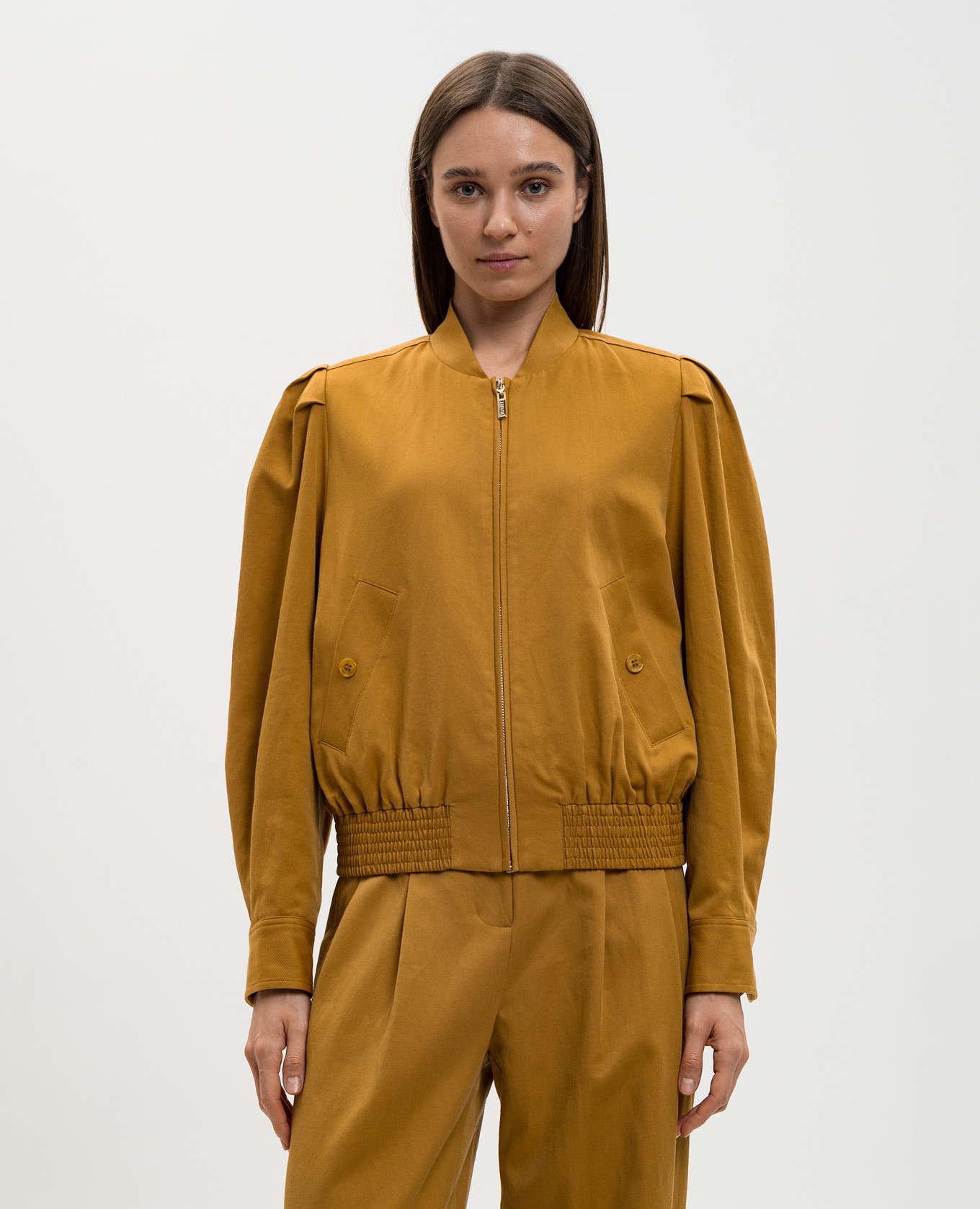 

Brown bomber jacket with linen Twinset