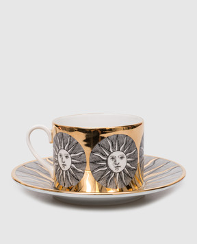 Fornasetti Porcelain tea cup and saucer Sole P14Z288