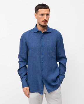 Stefano Ricci Blue linen shirt with embroidery MC007893BX2922