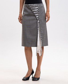 Alexander McQueen Gray wool pencil skirt with lace 865394QJAEE