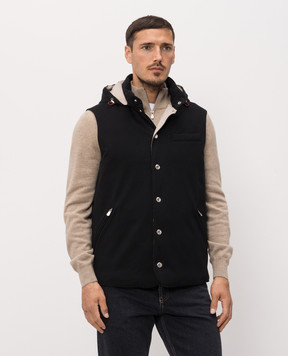 Brunello Cucinelli Black wool down vest with hood MM4701775
