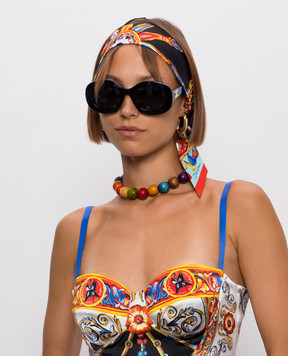 Dolce&Gabbana Black silk twill ribbon with branded Сarretto print FS215AGDDWL