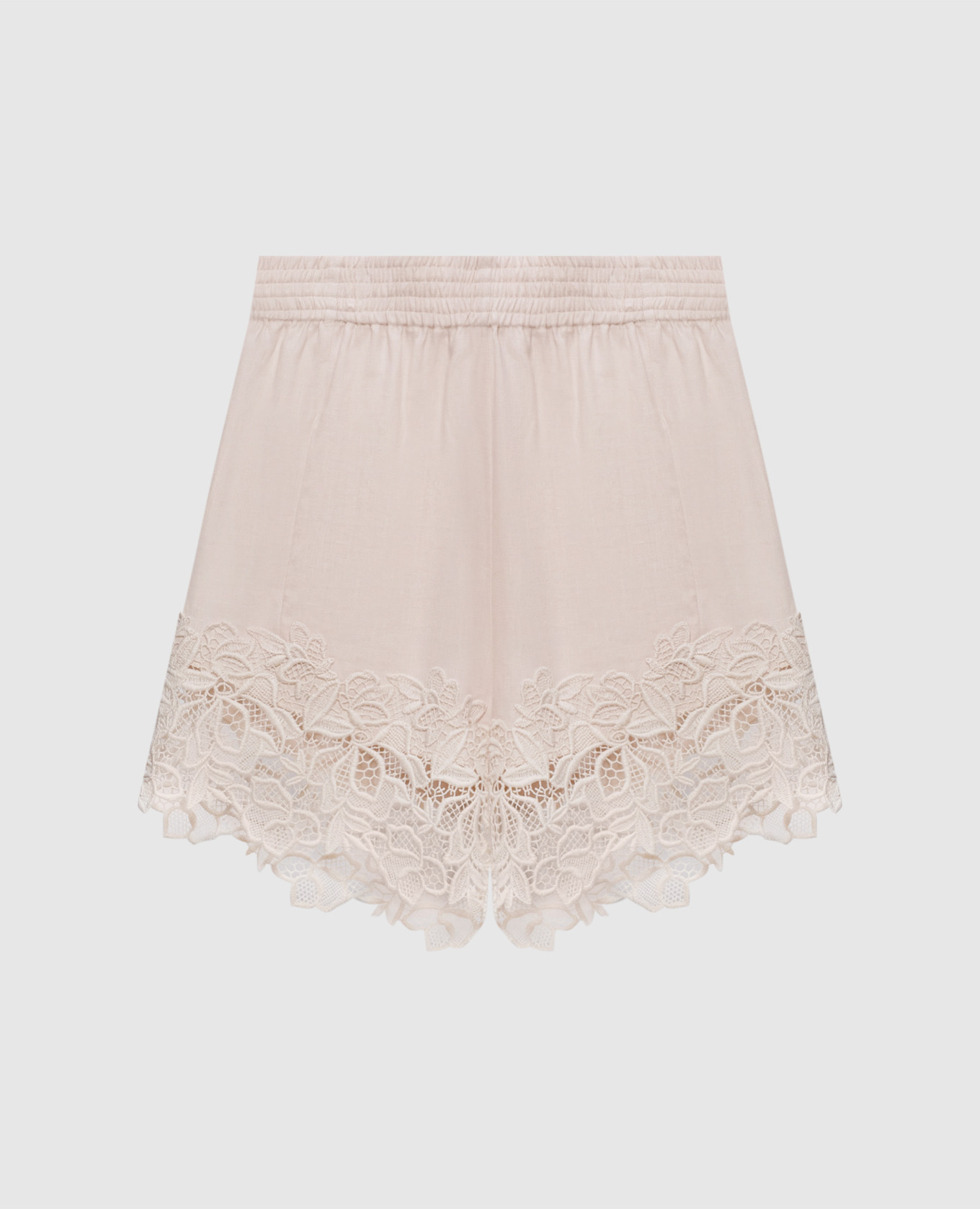 Pink linen shorts with lace