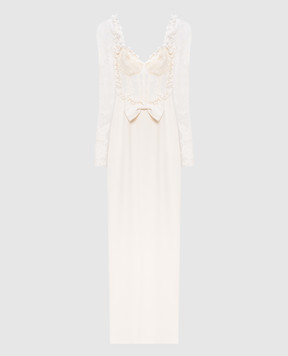 Alessandra Rich White Cady Bustier Dress with Lace Corset Top FABX4267F4692