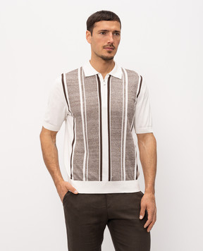 Bilancioni White polo with striped linen BE26M12PZF9