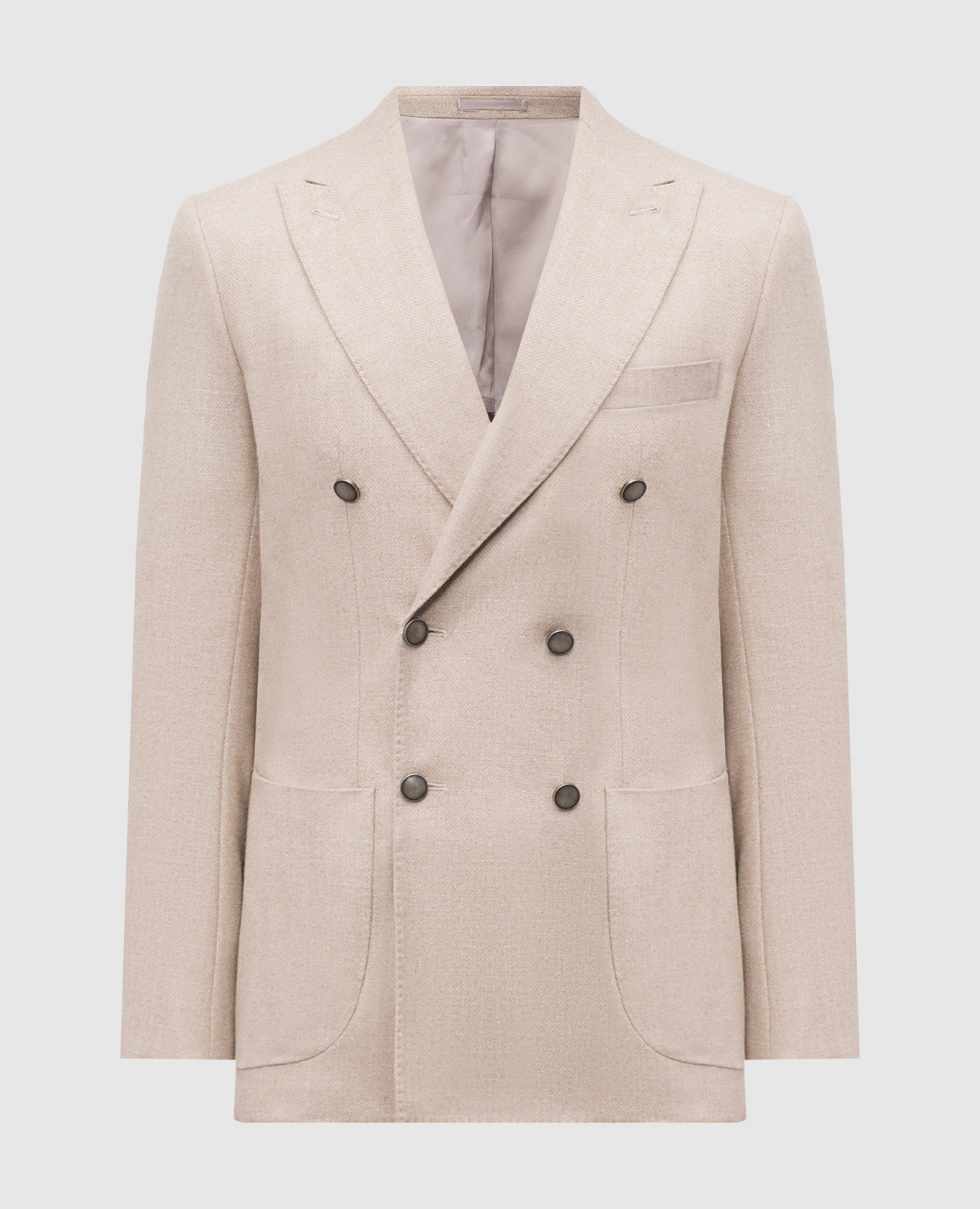 

Beige double-breasted blazer made of wool, silk and linen Pini Parma