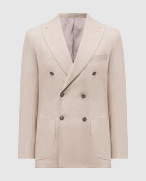 Pini Parma Beige double-breasted blazer made of wool, silk and linen JACDBSAND