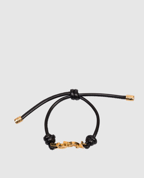 Saint Laurent Cassandre black leather cord bracelet 861459AAF9R