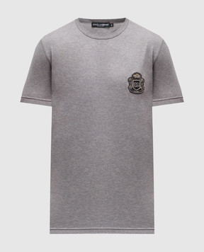 Dolce&Gabbana Grey melange T-shirt with logo patch G8PT1ZG7PZU