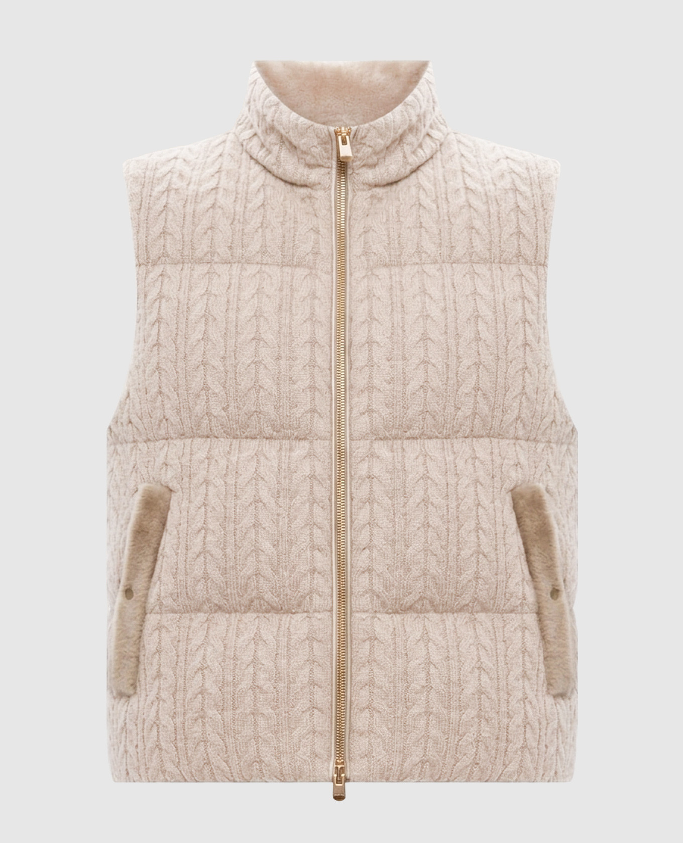 Beige cashmere vest with fur