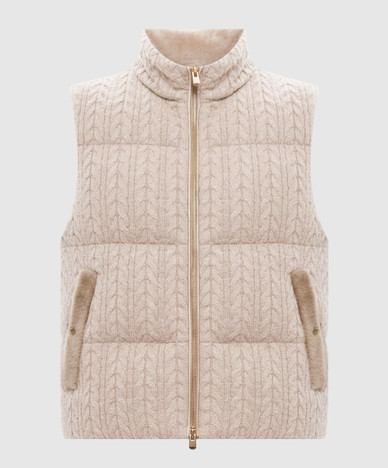 Chaleco de cachemir beige con piel