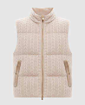 Agnona Beige cashmere vest with fur TV1205XM7010