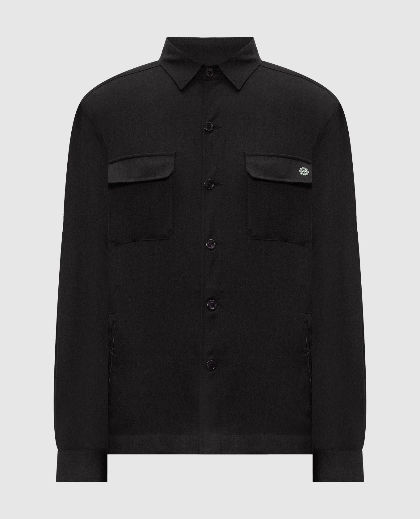 Black wool shirt with emblem