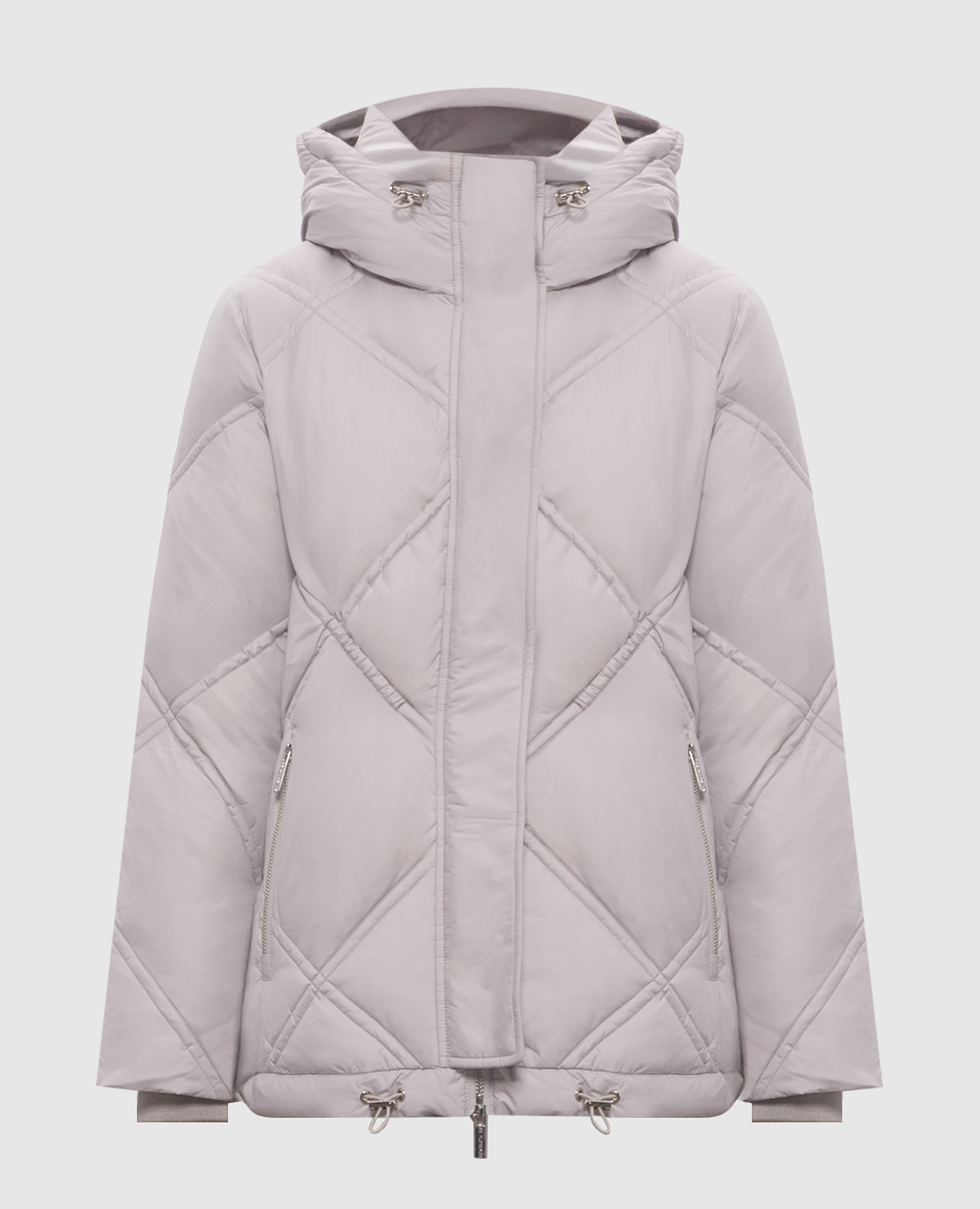 Gray down jacket with geometric quilting