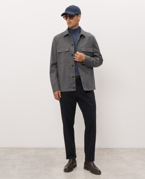 Peserico Grey wool shirt with logo patch R5223802710