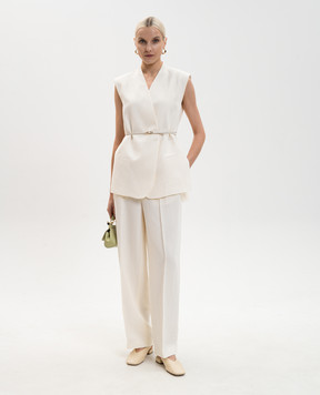 Fabiana Filippi Ivory linen pants with monil chain PAD276F336M150