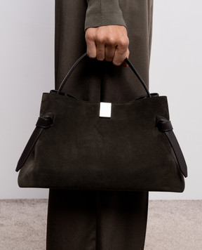 YUZEFI Dark brown suede Gyoza bag GYOZA
