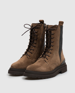 Brunello Cucinelli Brown suede boots with monil chain MZSFG3308
