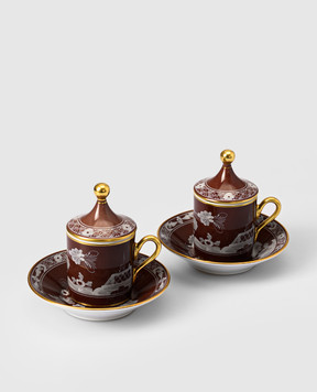 Ginori 1735 Castagna brown porcelain espresso set 004RG00FX9176LX