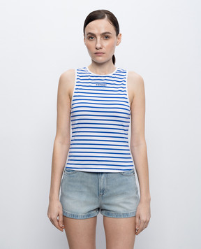 Twinset White striped top with logo embroidery 261LM2GAA