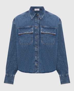 Brunello Cucinelli Blue denim shirt with monil chain MH192RB526
