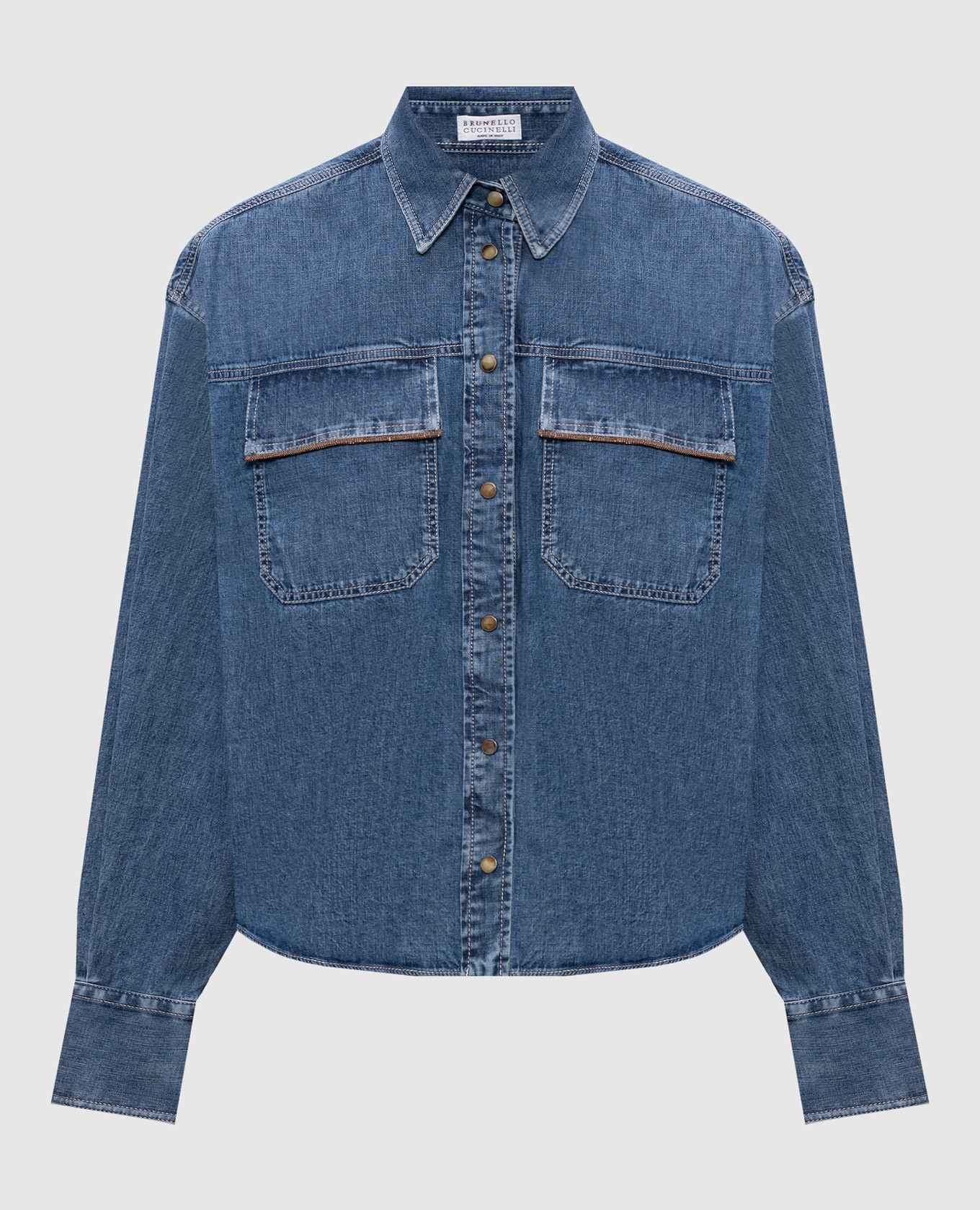 Blue denim shirt with monil chain Brunello Cucinelli