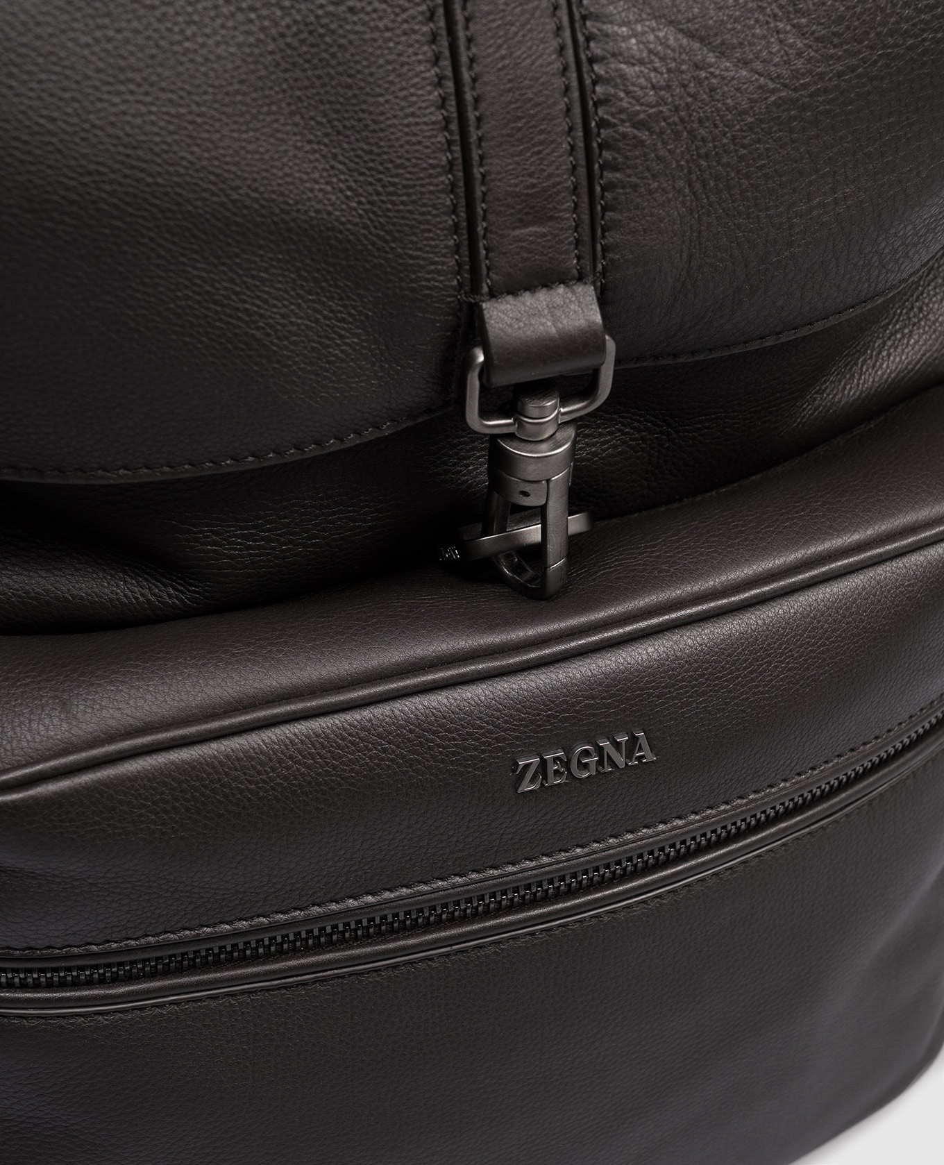 Brown leather backpack with logo Ermenegildo Zegna 4