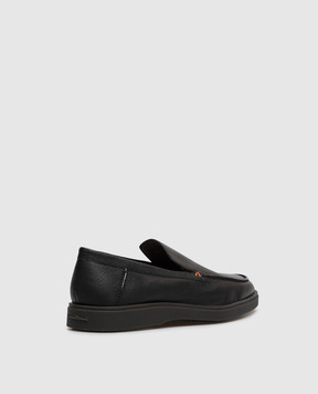 Santoni Black leather loafers with textured logo MGDG17824SMOSWLM