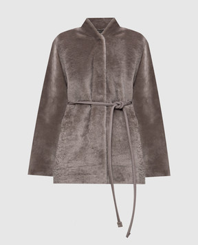 Babe Pay Pls Gray sheepskin coat with belt 2328SETA