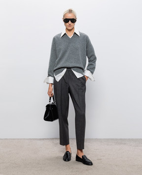 Peserico Gray wool pants with monil chain P0467802581