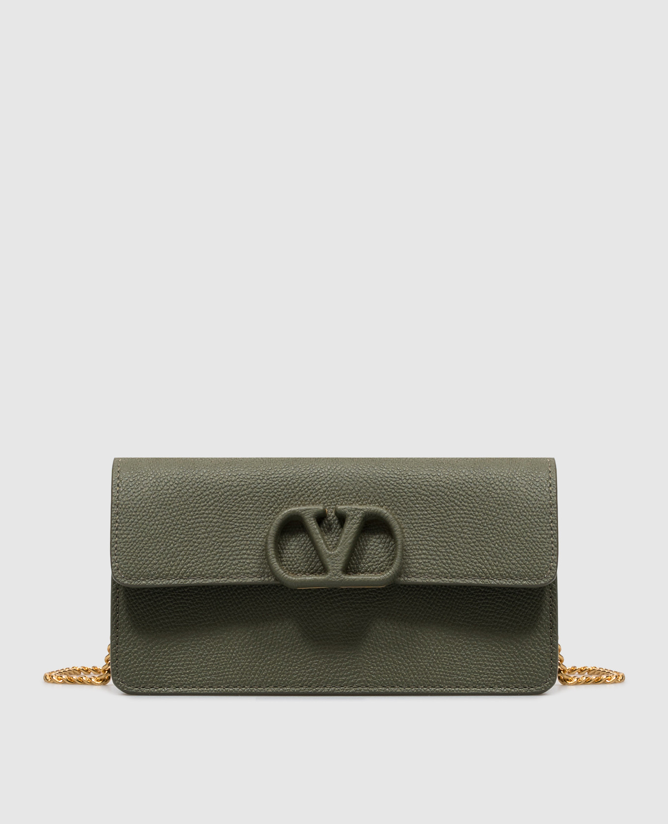 VLogo Signature Green Leather Clutch