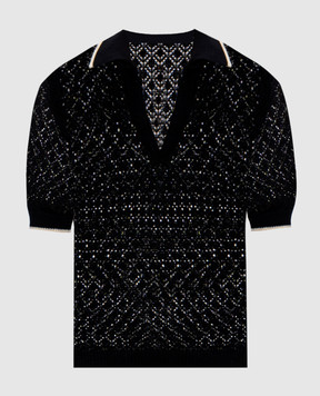 Agnona Black openwork top with polo collar K3110557C080P