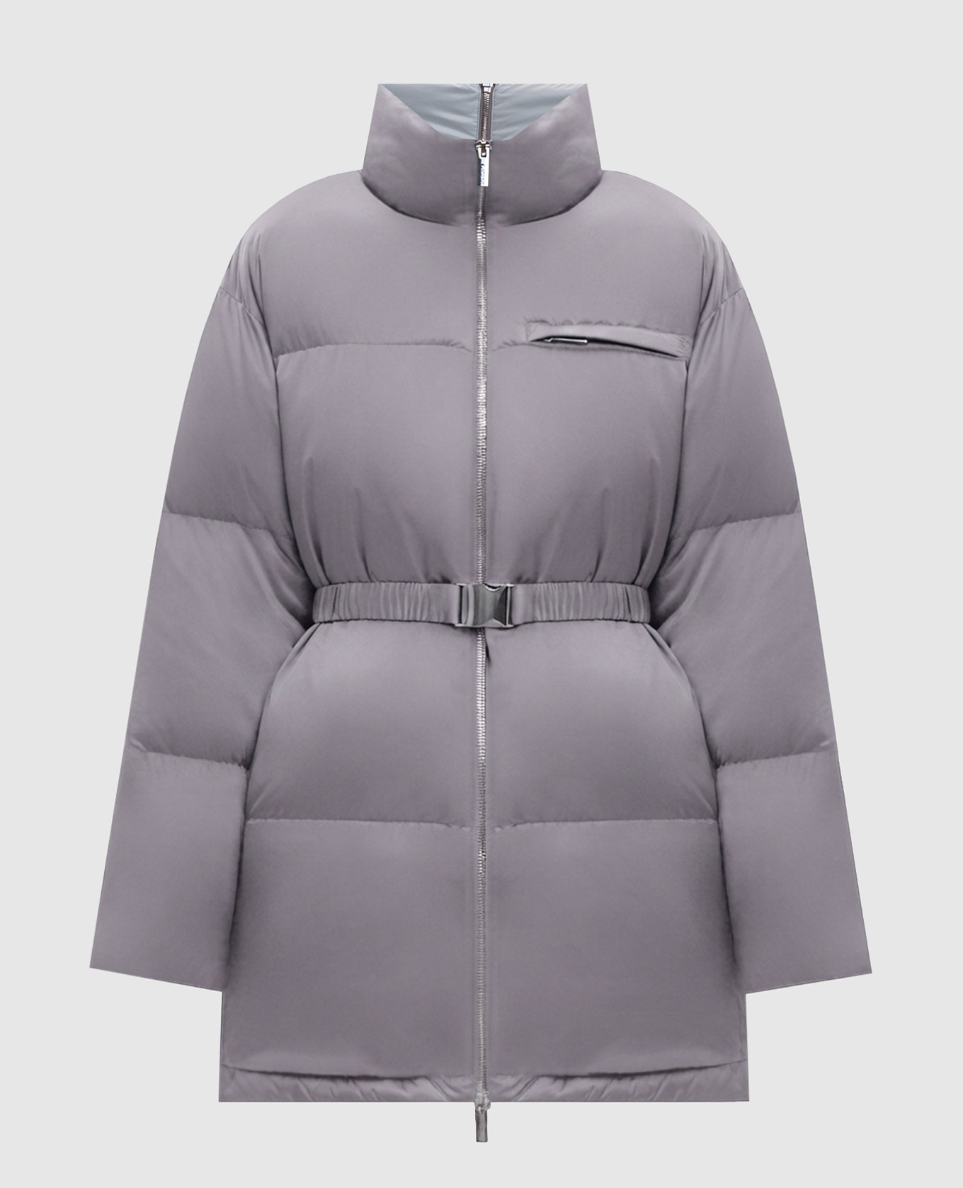Gray down jacket with embroidered emblem