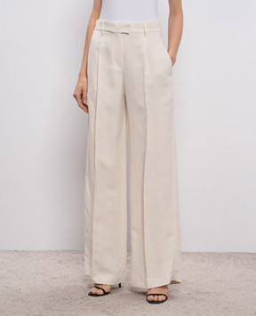 Brunello Cucinelli Beige linen pants with monil chain MH126P8884