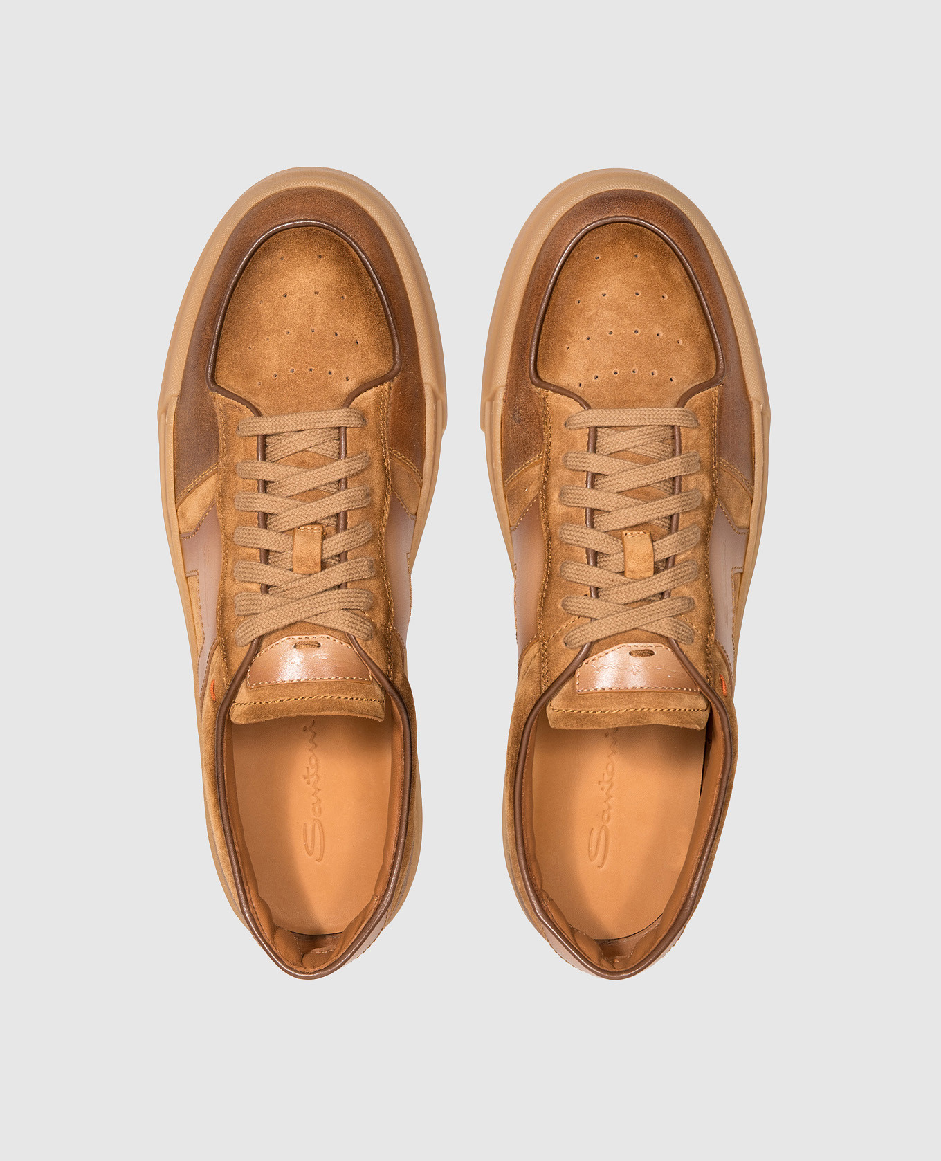 Brown leather sneakers with logo patch Santoni 4
