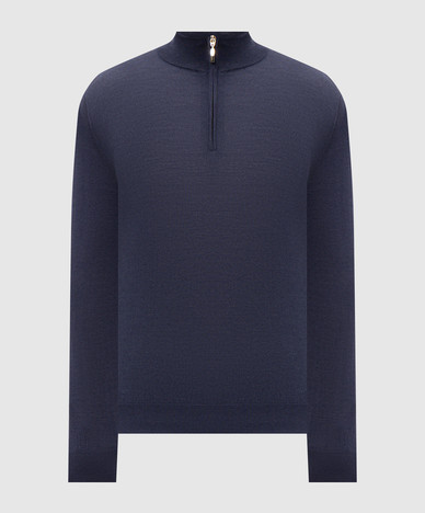 Blue wool, silk and cashmere jumper with zipper