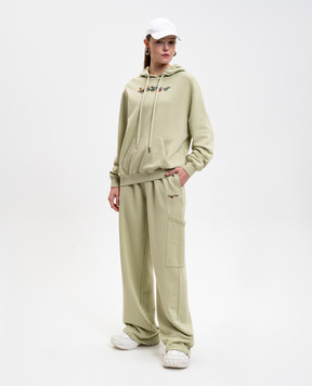 Off-White Green hoodie with floral logo print 2BB064F25FLE002