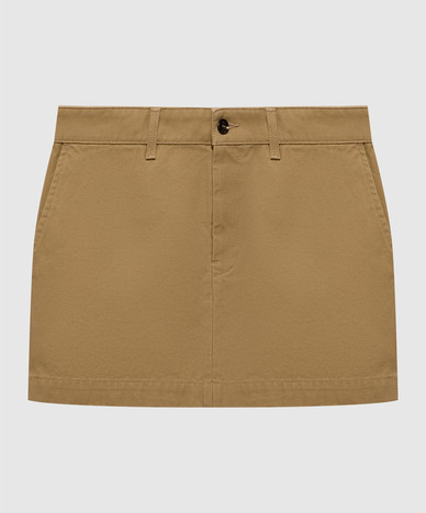 Brown denim skirt with logo patch