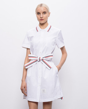 Thom Browne White shirt dress with logo patch FDSF58AF1004