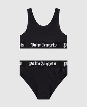 Palm Angels Children's black swimsuit with logo pattern PGFE002S26JER001