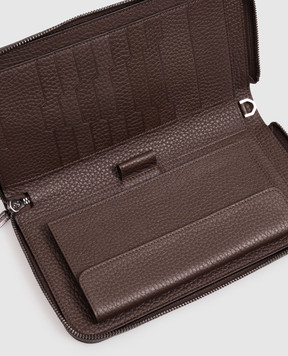 Stefano Ricci Brown leather clutch wallet with emblem PP312GUVD