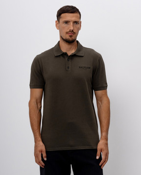 Balmain Khaki polo shirt with embroidered logo HH1GB085BD73