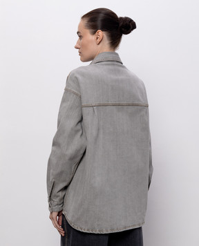 Palm Angels Grey denim shirt with logo patch PWYD024S26DEN003