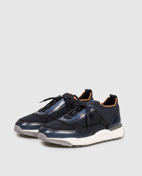 Santoni Blue combination sneakers with logo MBIO22135BGRNOTZ