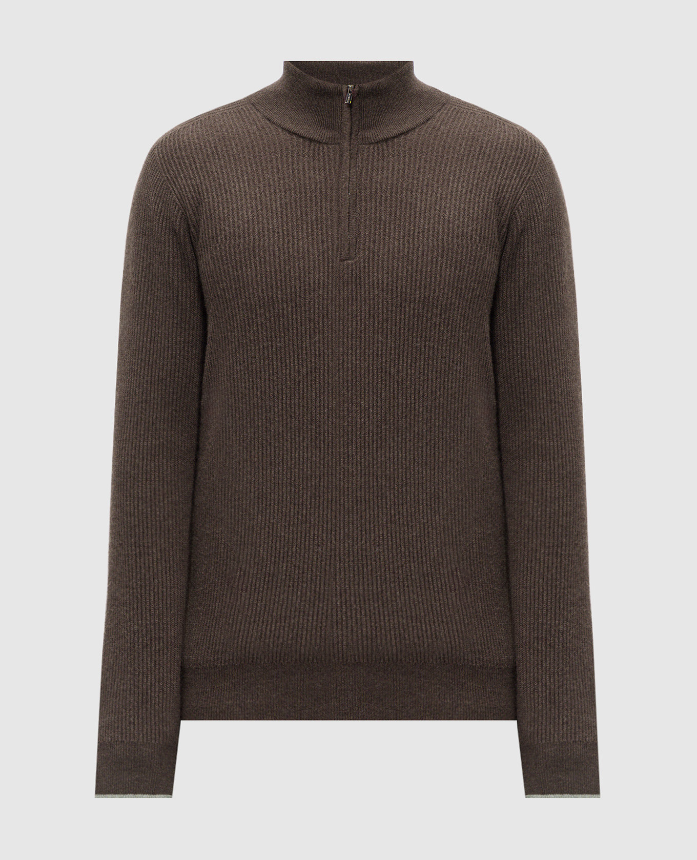 Brown cashmere jumper with zipper