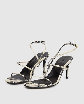 Khaite Grey leather Loop sandals with reptile leather embossing F3075803