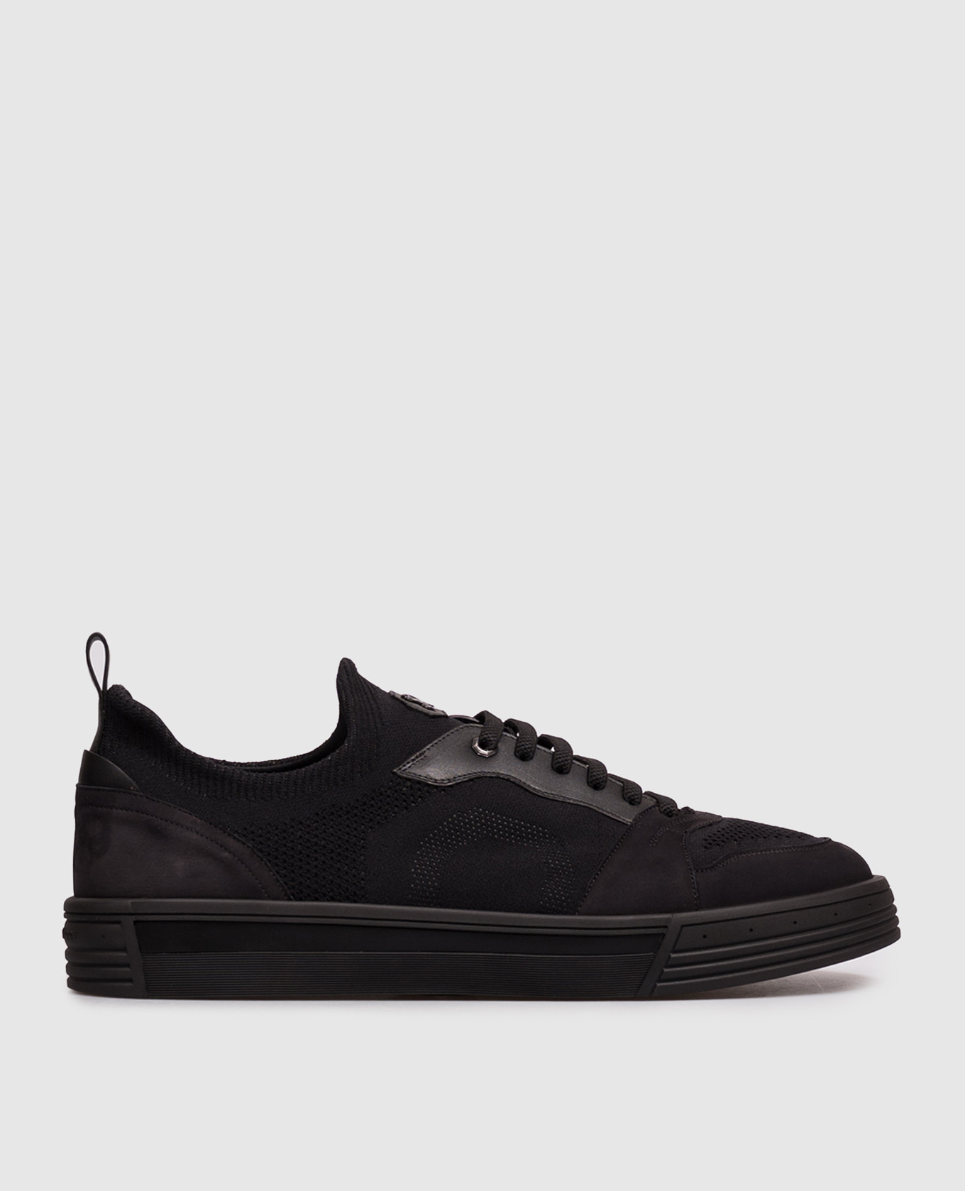 Black combination sneakers with textured logo